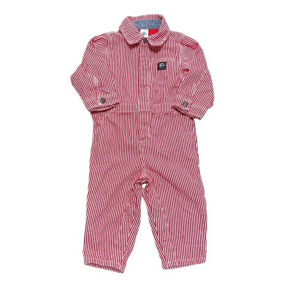 Baby B'Gosh Red White Striped One Piece Jumpsuit Coverall 18M Farmer Cottagecore - Picture 1 of 6